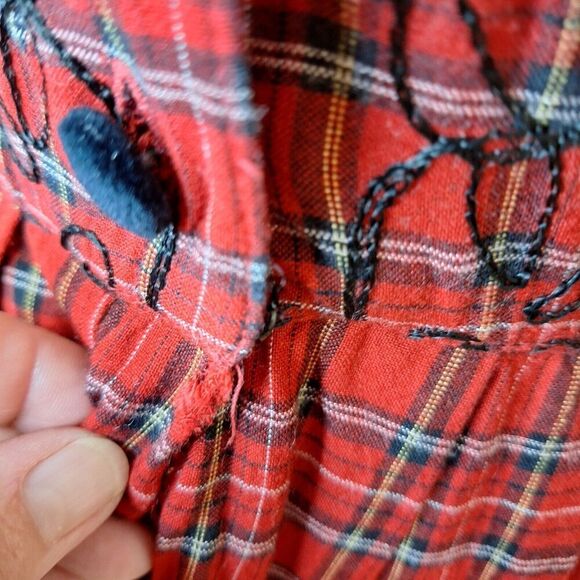 Country Wear Size 10 Modest Tartan Plaid Embroidered Velvet Long Prairie Dress - Picture 13 of 13